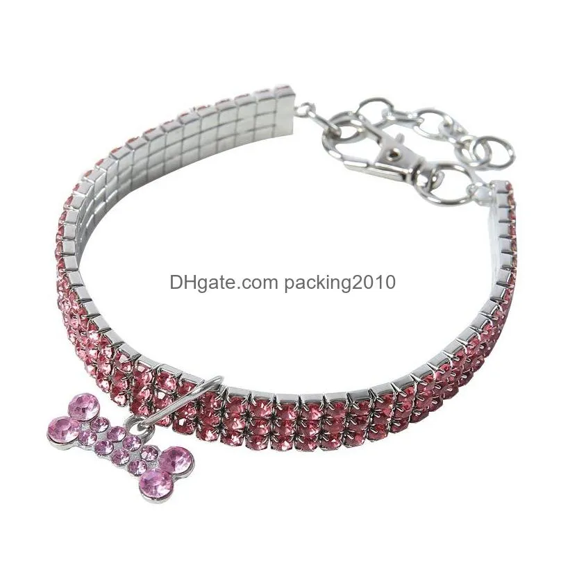 festival party rhinestone dog collars elastic force dogs chain pet products collar leash pendant with bone crystal 9 9cz d2