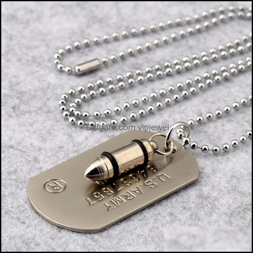 usa army bullet dog tag necklace pendant hip hop women mens necklace fashion jewelry gift