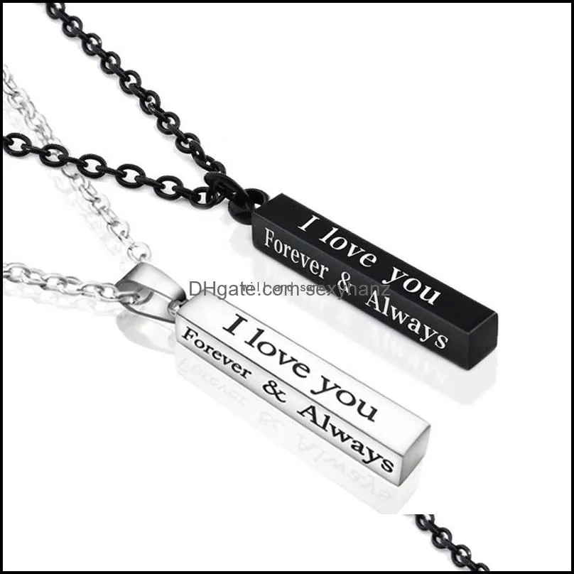 i love you forever always necklace stainless steel bar necklaces the wishing column letter pendant gold chains lovers couple jewelry gift