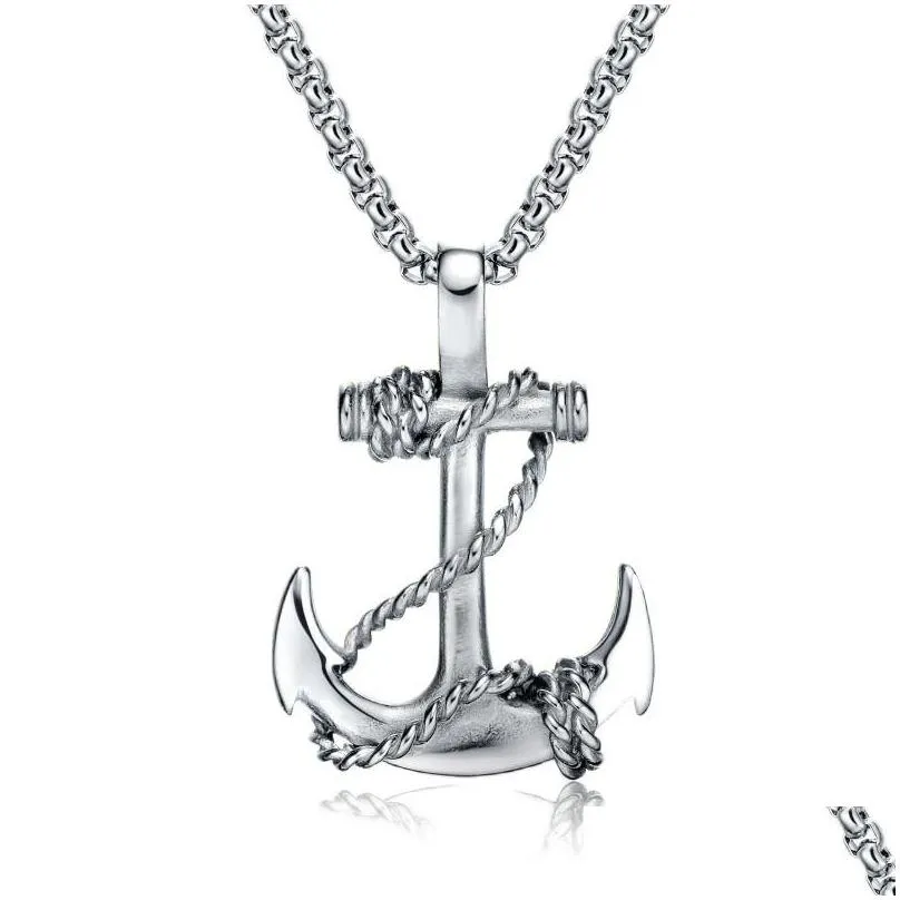 nautical anchor necklace vintage navy mooring rope pendant with 24 inches link chain fashion jewelry