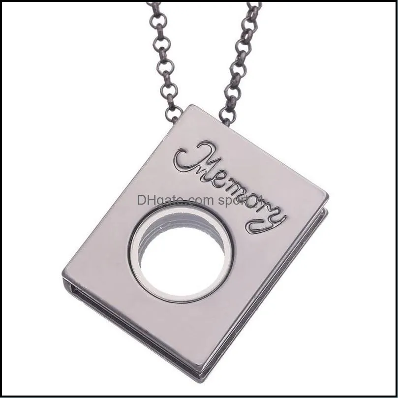 open book memory locket pendant necklace silver gold floating lockets for women diy fashion jewelry