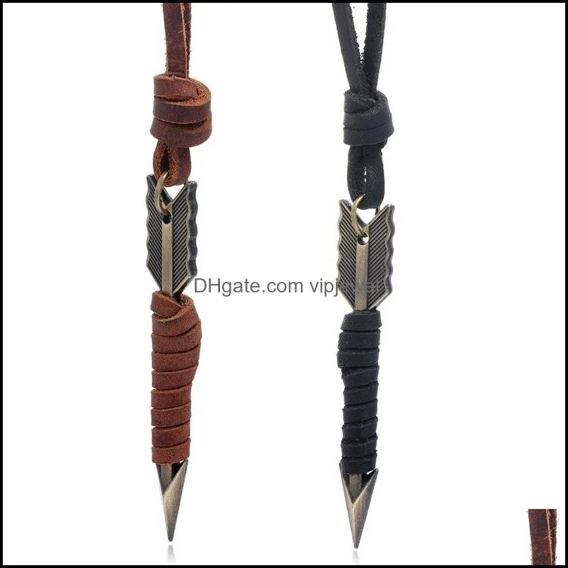 weave bow arrow necklace adjustable leather chain necklaces pendant for women men punk fashion jewelry gift