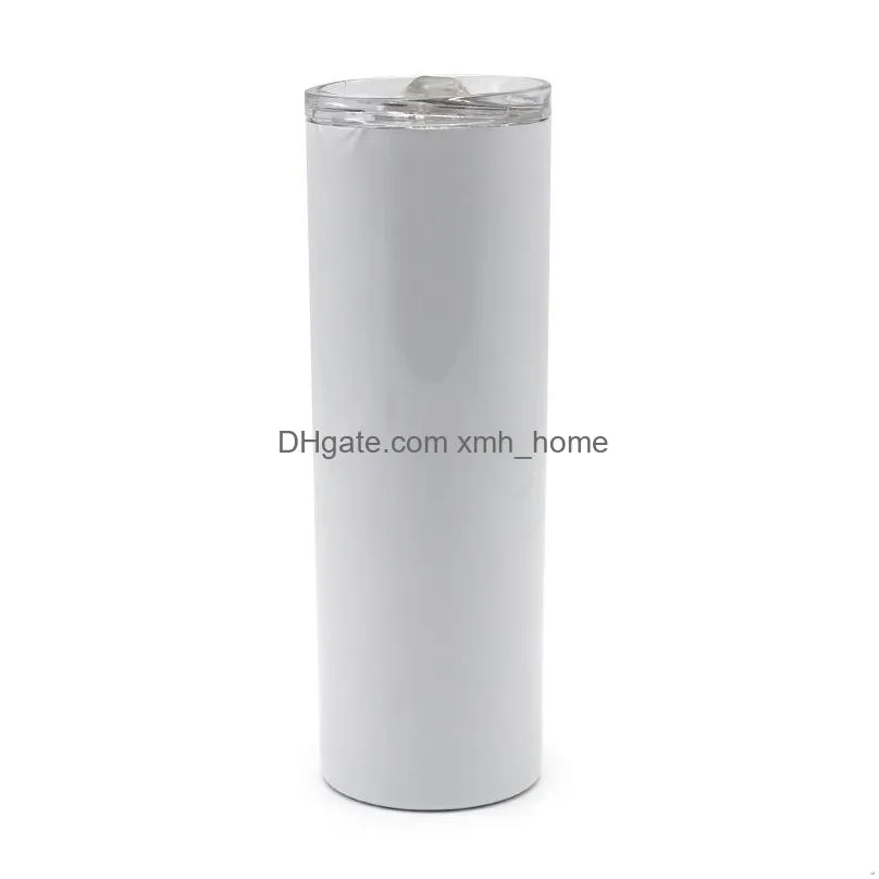 double wall 20oz cup water coffee sublimation blank tumbler cover straw straight stainless seal up thermos mugs straight slim white g2