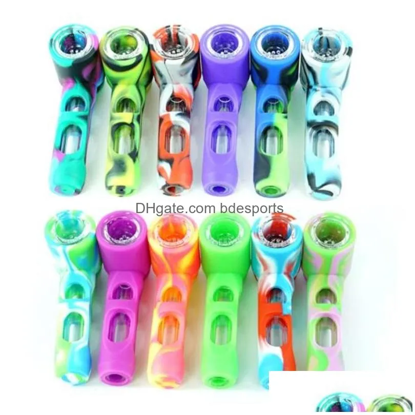 4.0inches colorful silicone smoking pipes hand pipe tobacco pipe oil rigs glass bongs 3071 t2
