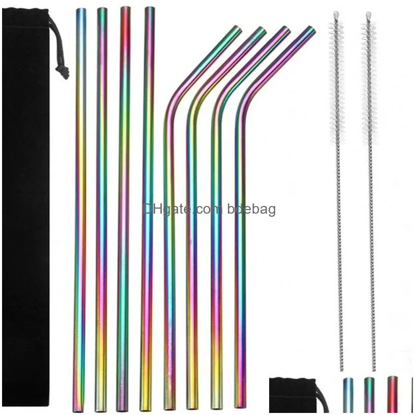 6mm diameter drinking straw suit rainbow stainless steel tubularis set with cleaning brushes suction tubes kit accesorios de cocina 13jm