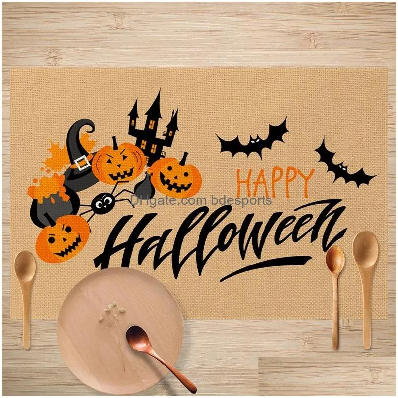 party supplies halloween decor placemat linen oil proof table mat table decoration for home pumpkin castle bat ghost pattern funny placemats 5jh