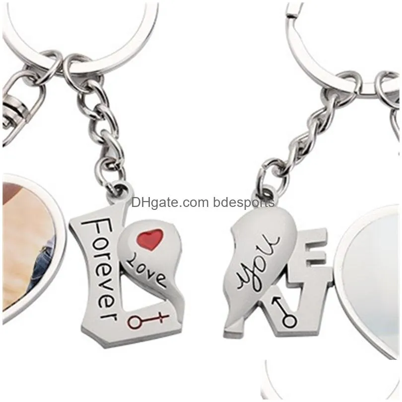 sublimation couple keychain favor metal letter engraving charm heartshaped key ring romantic valentines day gift 5517 q2