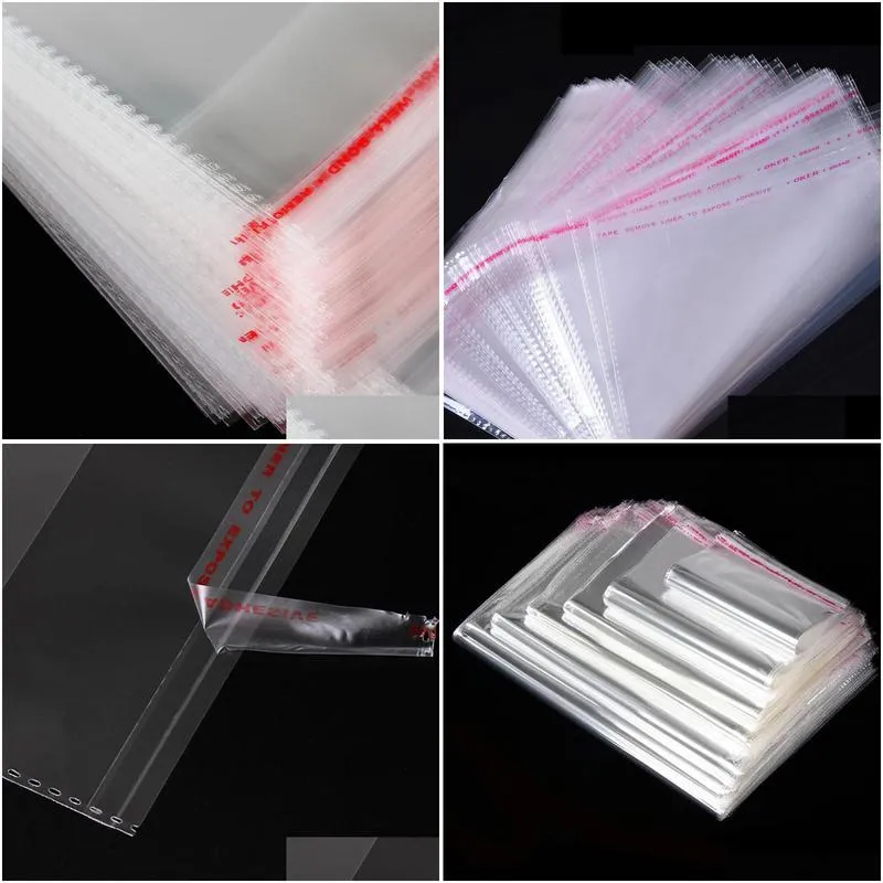 100pcs storage bags transparent self adhesive resealable clear cellophane poly bags opp seal gift packaging bag jewelry pouch