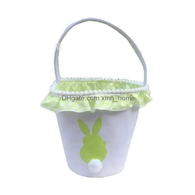 children handle rabbit baskets with dots printed ruffle plush tails gifts candy handbags easter storage bags for party supplies 13jz