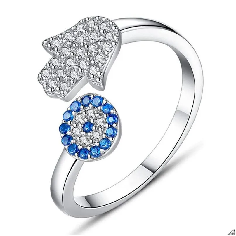 evil eye ring 14k gold plated zircon blue gemstone ringds for women adjustable fashion jewelry gift