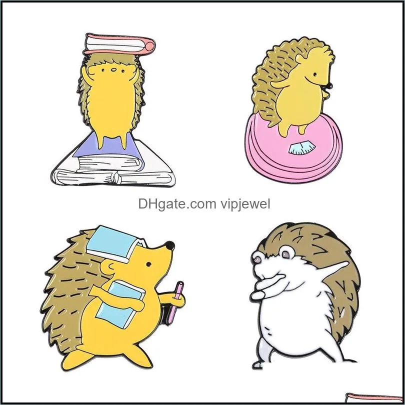 cute cool hedgehog brooch pins animal enamel lapel pin for women men top dress cosage fashion jewelry