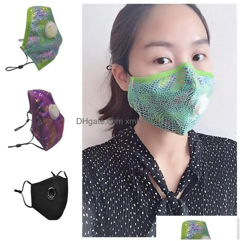 glittery protective respirator 6 colors adjustable ear rope anti pm2.5 dust mouth masks unisex face mask with valve factory direct 10xh