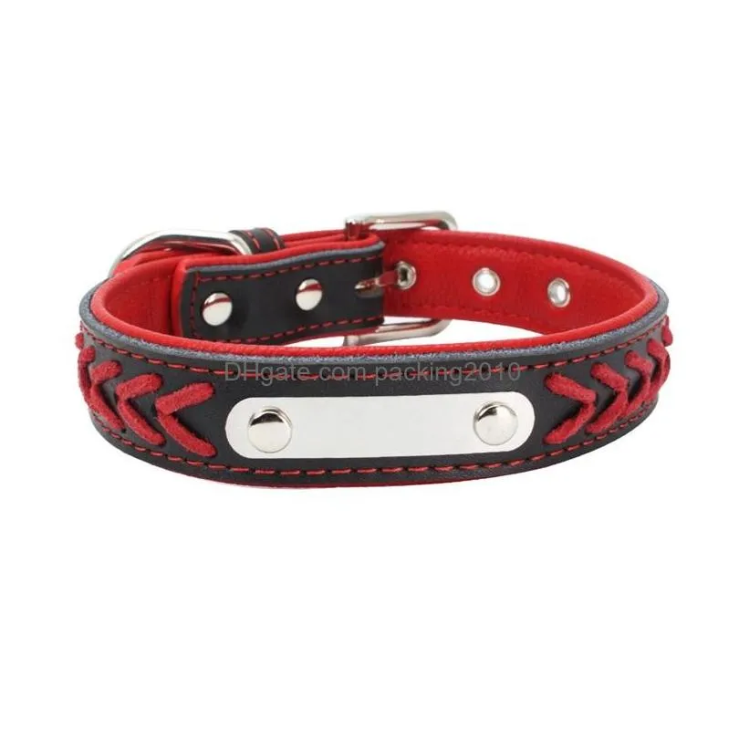 dog collars engraving colour collision perfect leash manual weave genuine leather comfortable pet neck sleeve 11 8wn p1