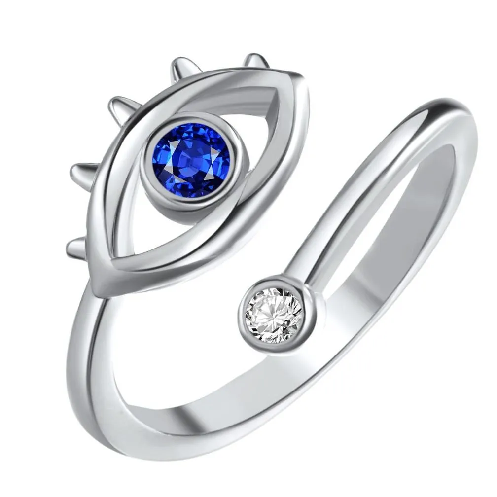 cubic zirconia evil eye ring open adjustable turkey blue eyes rings for women men fashion jewelry