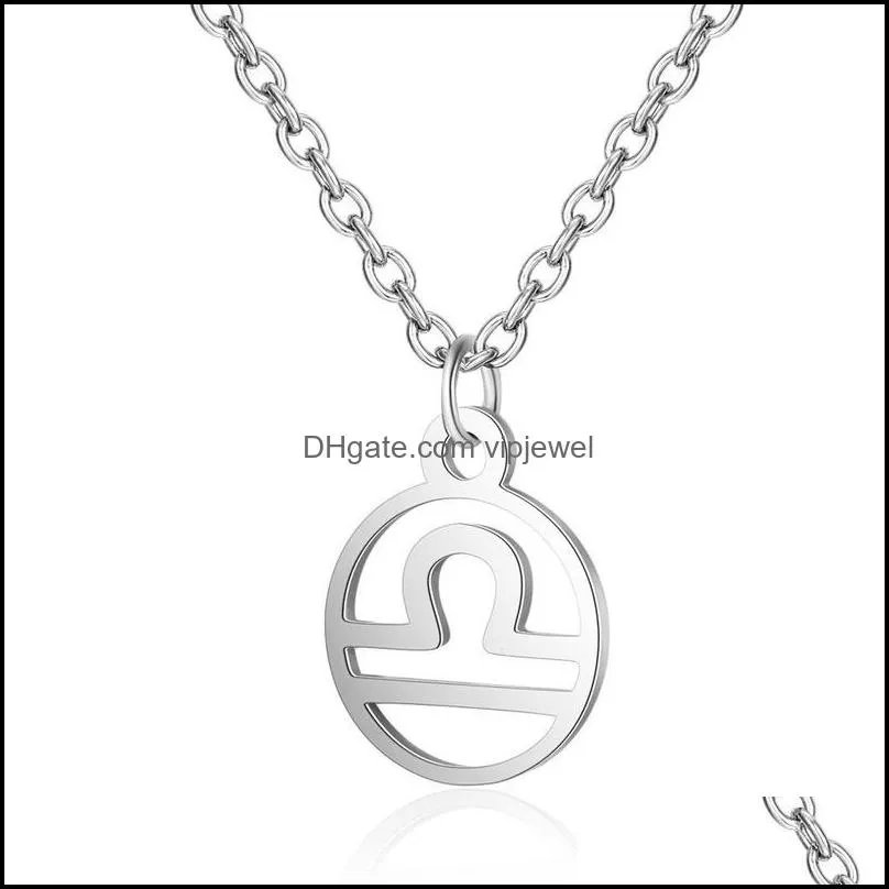 12 stainless steel constell pendant necklace silver gold zodiac horoscope sign necklace chains for women fashion jewelry virgo libra taurus