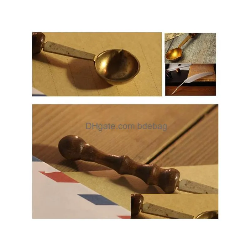 wood convenient handle scoop vintage stamp sealing wax spoon anti diy candle fittings simple practical 1 8tt dd