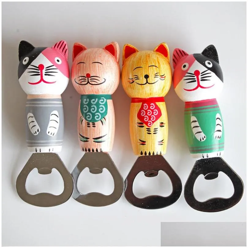 bottle opener woodiness multi function magnetic refrigerator magnet cartoon kitty house use oppen beer tool factory direct selling 4 35bl