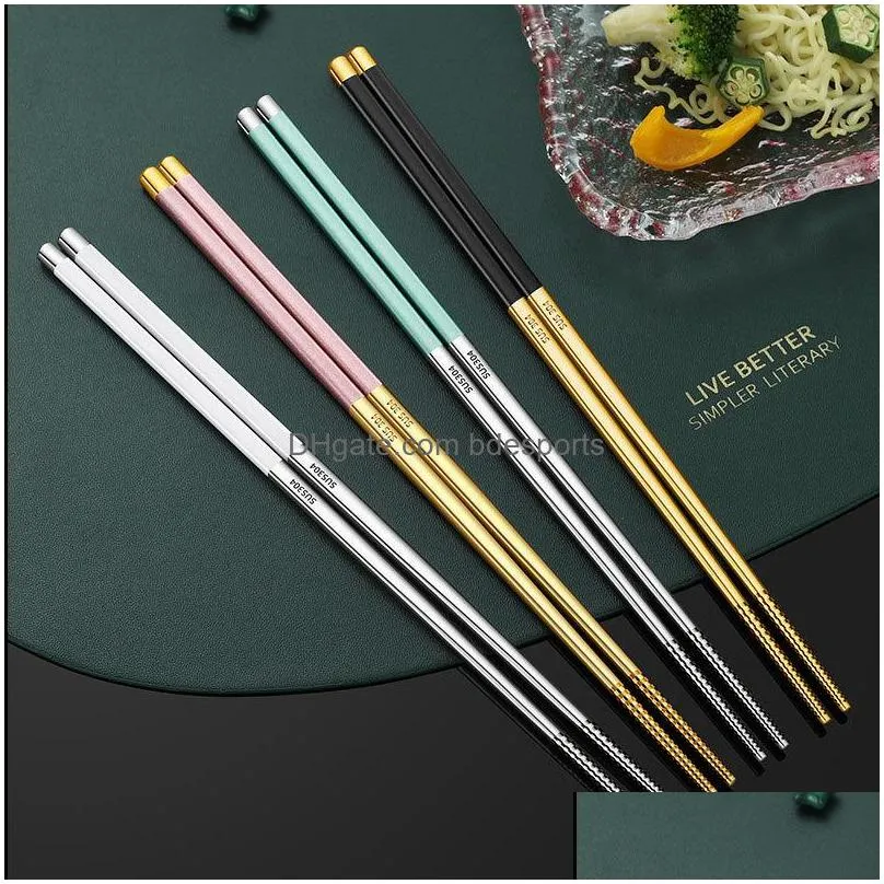 304 stainless steel chopsticks flatware 24cm home supplies new candy color nonslip chopsticks home tableware hotel dinnerware support 115
