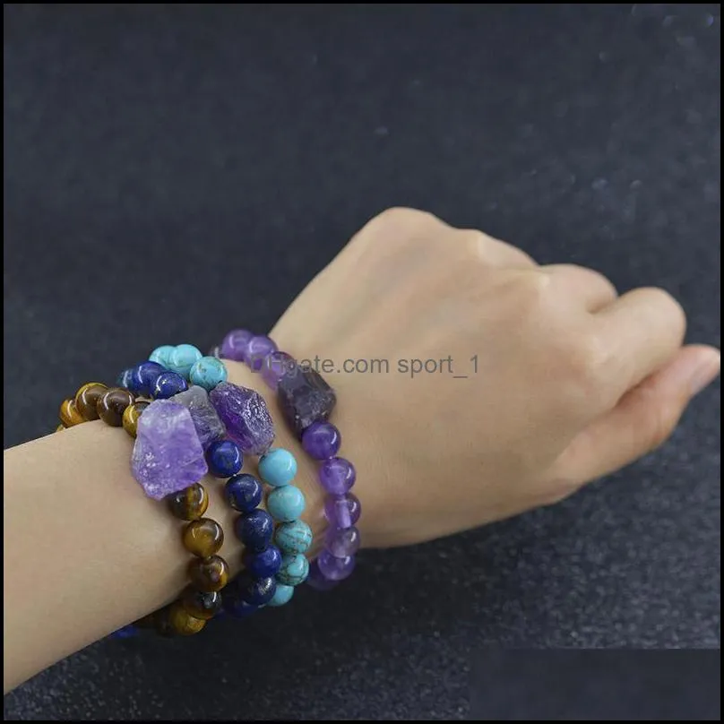 8mm natural stone irregular rough amethyst stone beads bracelet energy crystal bracelets buddhist fashion jewelry