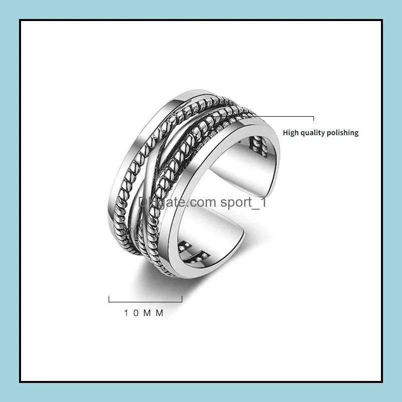 ancient silver braid multi layer ring band open adjustable crossover wide rings chunky stackable men women girls fashion jewelry