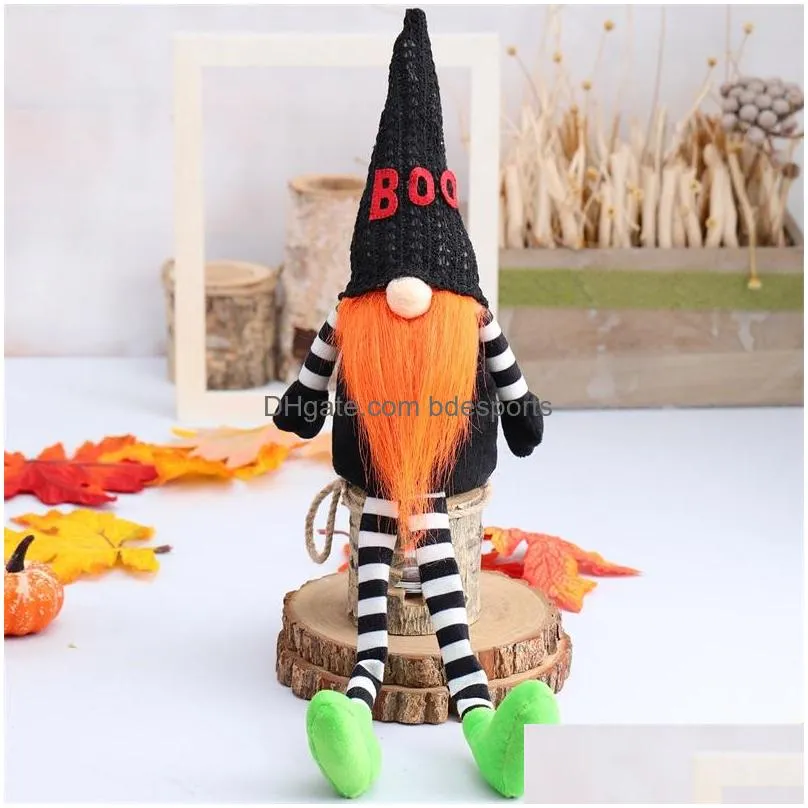 halloween party ornaments boo hat long legged faceless dolls black witch halloween gnomes doll plush toys gift table home decor 11qy1