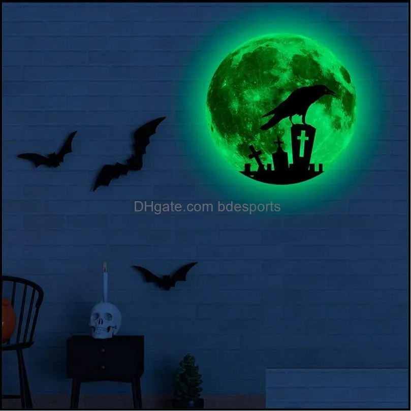 30cm luminous stickers halloween decorations party decor noctilucent pumpkin moon holiday window decoration 3194 t2