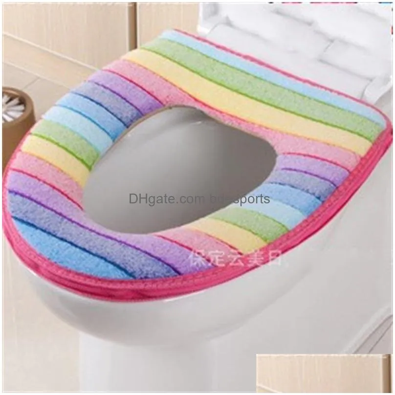 rainbow coral velvet toilet seat cover winter warm toilet seat ring cover bathroom toilet decoration rainbow seat cushion pads b 13 k2