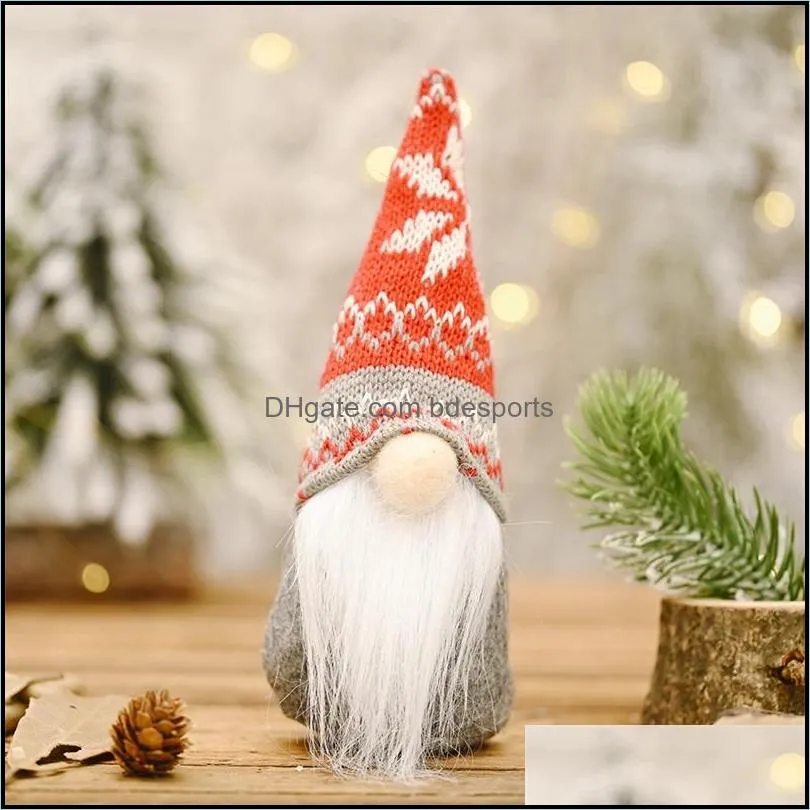 snowflake knitted hat faceless plush dolls party decorationsmerry christmas window table round nose gnomes santa elf toys festival accessories 3 8hb