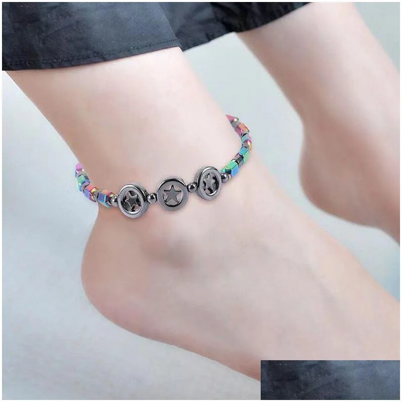 black gallstone magnetic therapy anklet beads foot chain healthy weight loss ankle bracelet for leg health jewelry