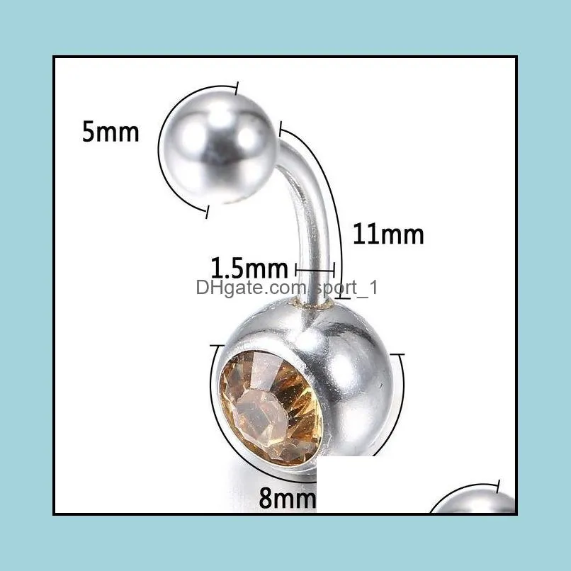 stainless steel bell button ring crystal piercing navel belly rings for women fashion body jewelry