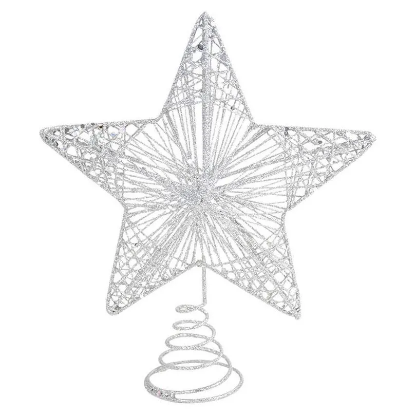 christmas decorations 1pcs metal tree topper stars hollow glitter xmas toppers for home decoration