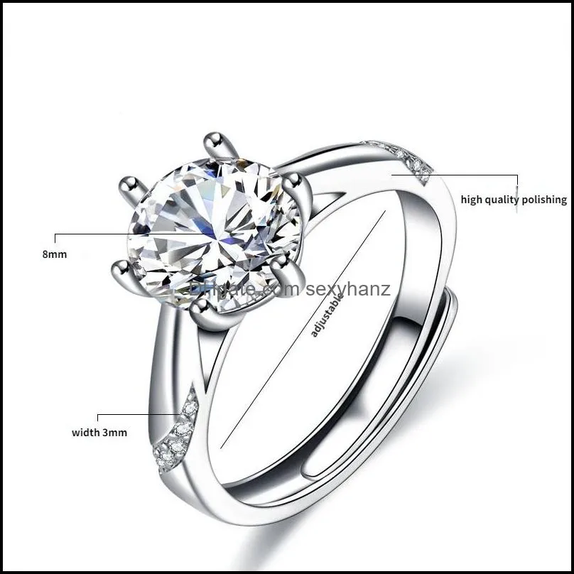 open adjustable moissanite ring band finger diamond women engagement wedding rings fashion jewelry