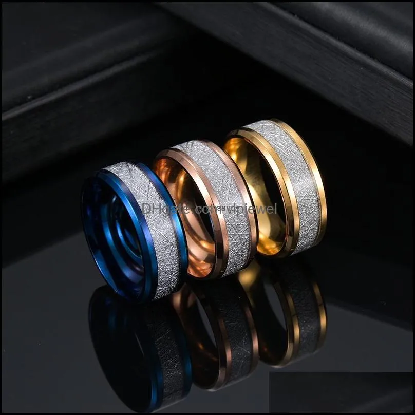 ice silk foil gold silver blue black color stainless steel ring band finger for men women hip hop jewelry fashion