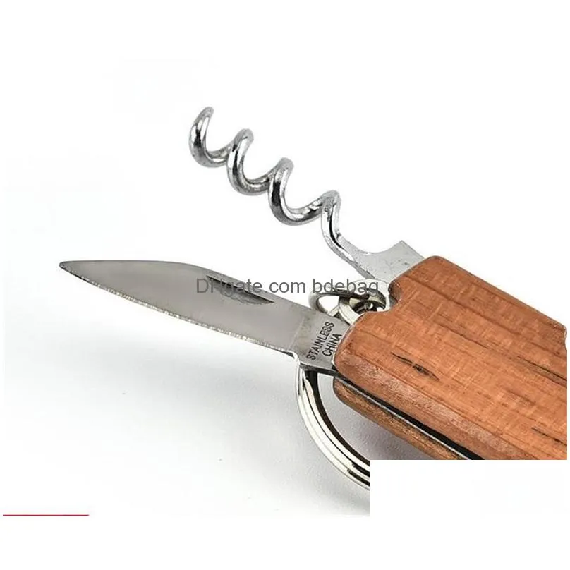 bardian beer bottle opener stainless steel corkscrew simple practical wooden handle durable anti wear key buckle 1 5ts dd