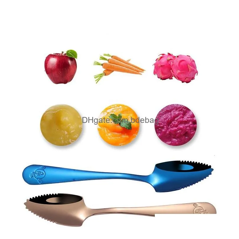 stainless steel spoons fruit scraping mud bilateral serrated household baby food supplement dredging spoon