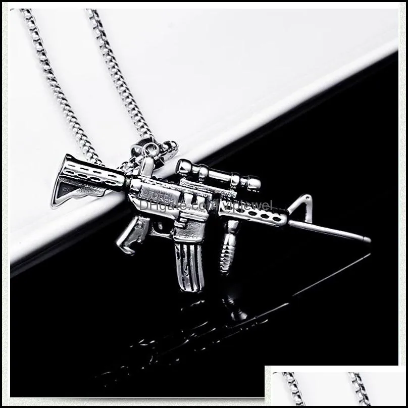 stainless steel machine gun necklace ancient silver pendant chains hip hop necklaces fashion jewelry for women men gift