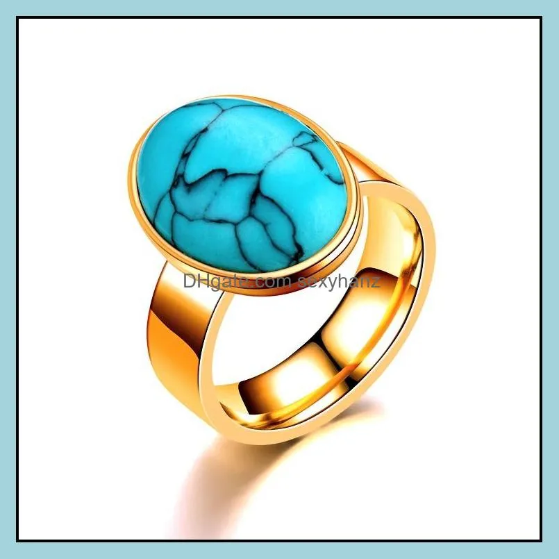 turquoise diamond ring silver gold stainless steel rings women mens band fashion jewelry gift