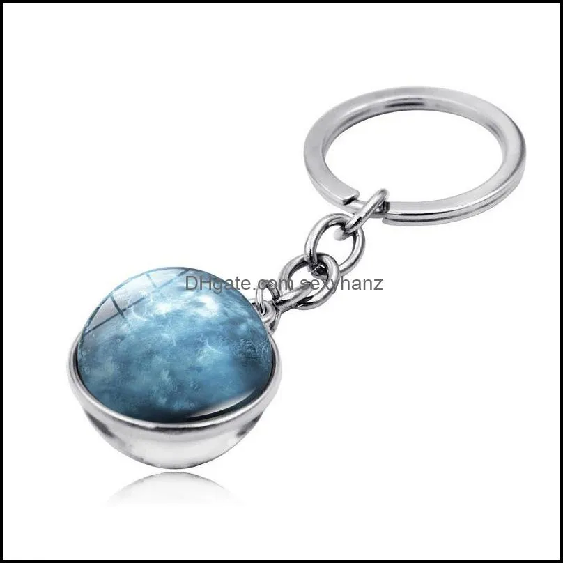 nine planets planet time gem keychain glass cabochon ball pendant key ring handbag hangs fashion jewelry gift
