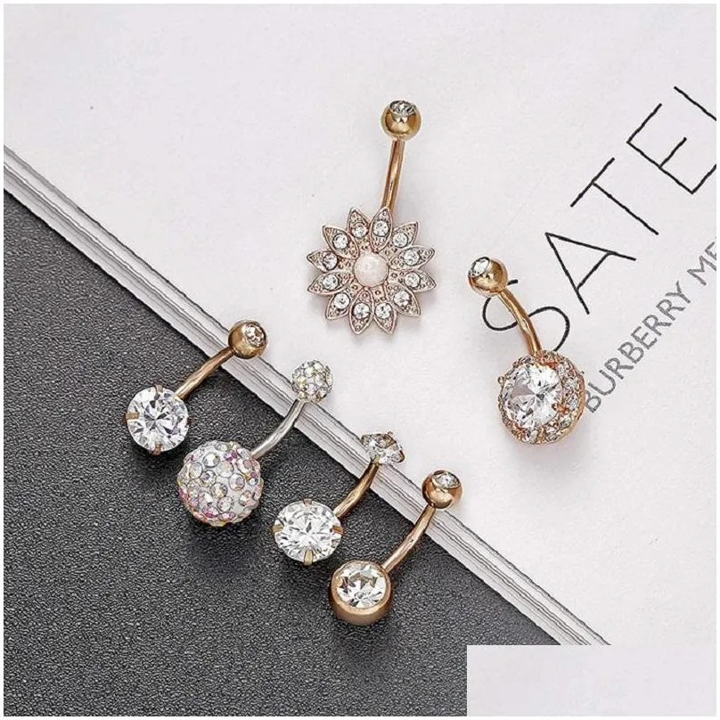 316l surgical steel navel rings for women girls zircon belly button ring body piercing jewelry set