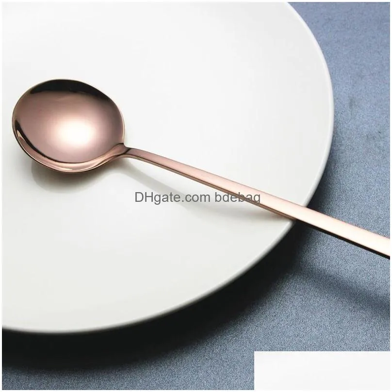 stainless steel spoon korean style long handle big circle spoon golden sliver color drinking stirring scoop 4 1jx l1