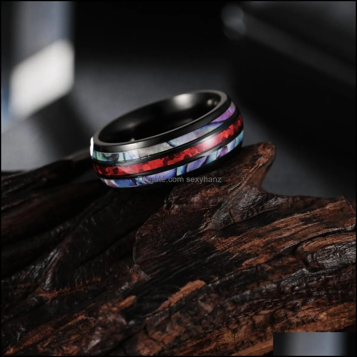 8mm tungsten carbide ring band finger imitation opal rings for women men fashion jewelry