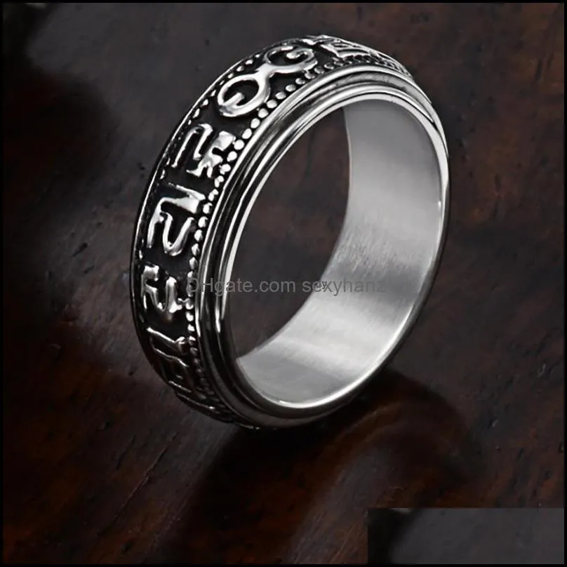 retro stainless steel rotatable ring band finger letter scriptures rotating relieving pressure spinner rings for men women fashion jewelry