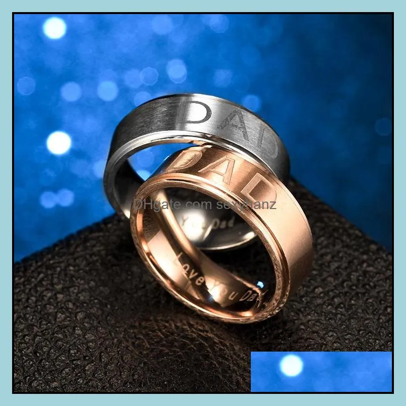 stainless steel love you dad ring black gold band rings mens fashion jewelry fathers day gift