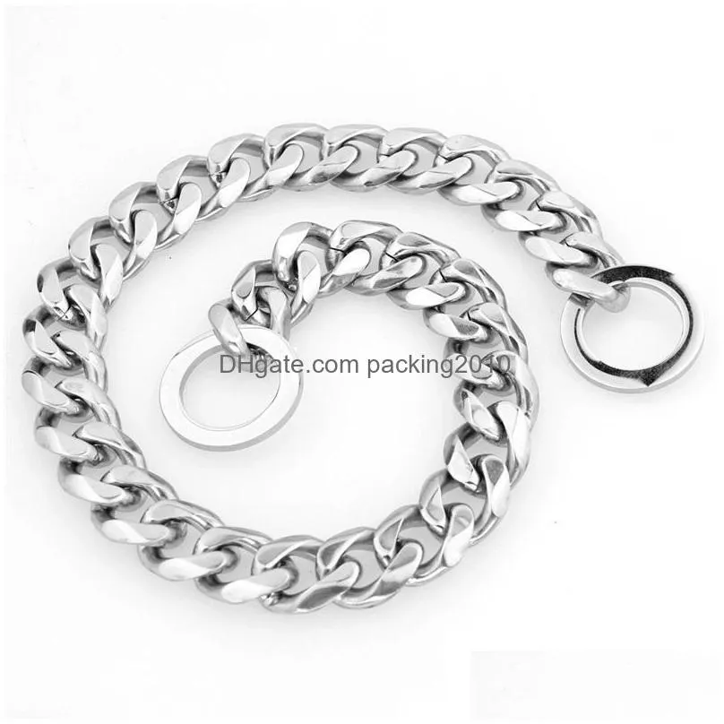 solid stainless steel pet necklace mirror polishing dog collars training walking towing dogs harness many sizes 32tg zz