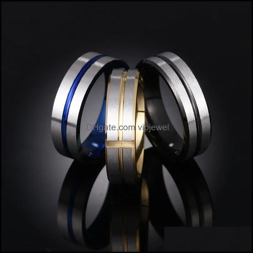 stainless steel groove cross band rings blue black gold finger ring women men fashion jewelry