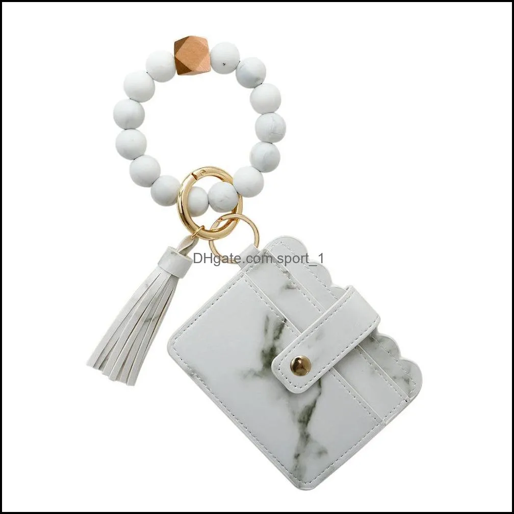 leather card bag tassel charm bracelets silicone bead wristband cuff wallet keychain for women fashion