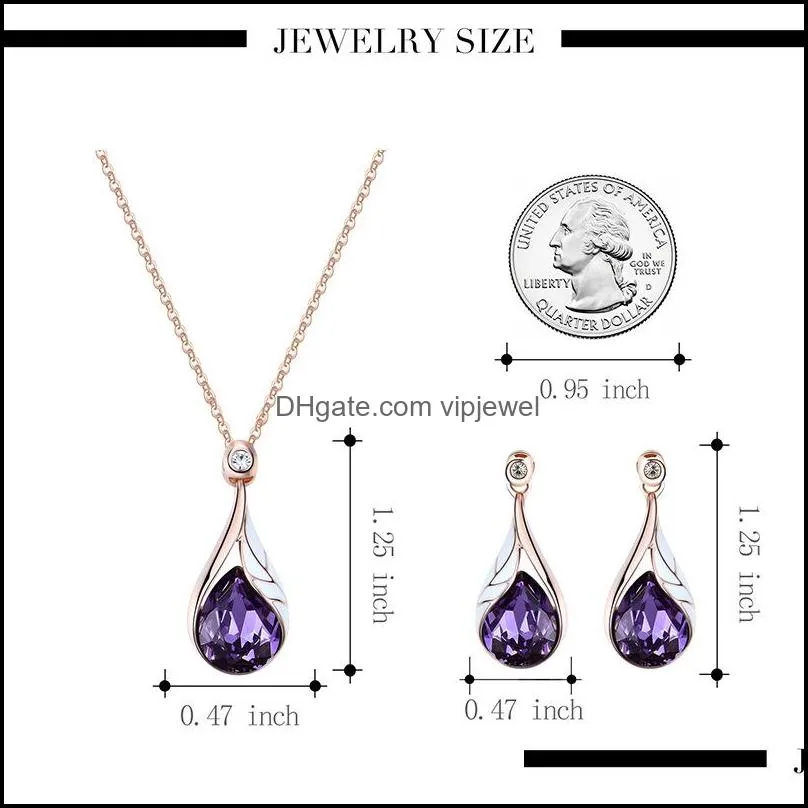 purple diamond water drop necklace earrings jewelry set for women fashion gift