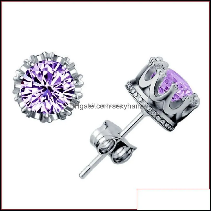 women crown diamond earrings stud silver plated in two colors fashion lady crystal earring zircon studs jewelry