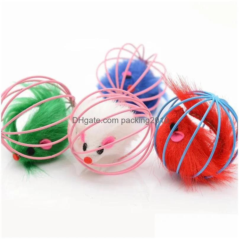 interactive toy funny plush mouse inside wire cage cute pet cat scratching round cats supplies plaything new 1 2cx k2