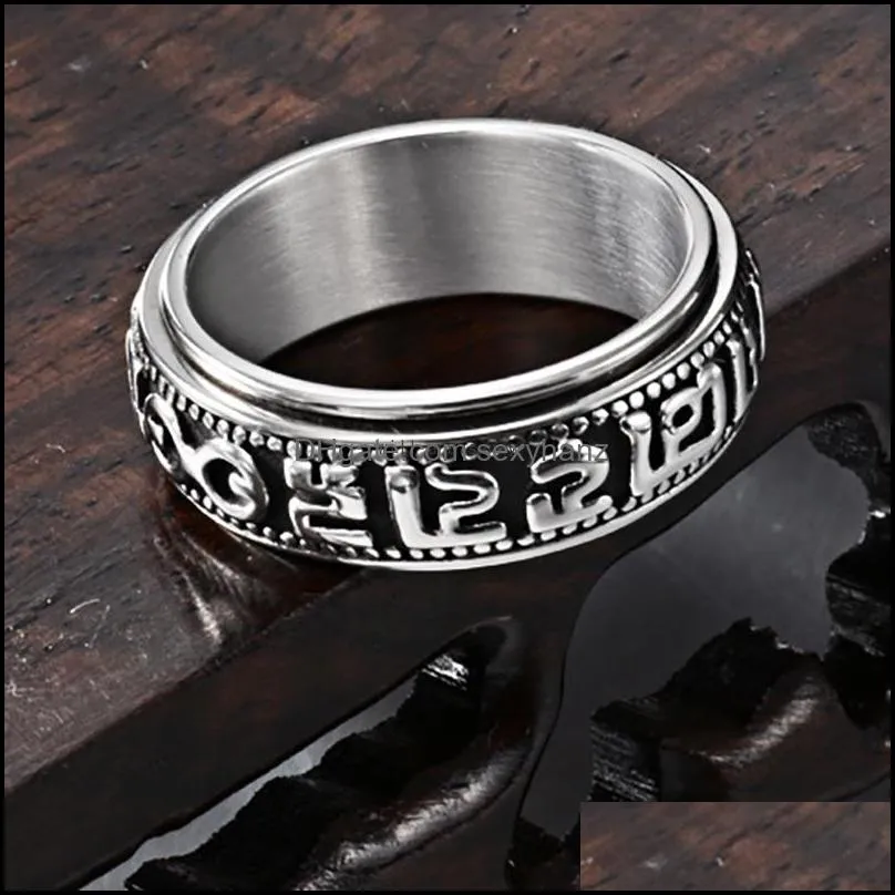 retro stainless steel rotatable ring band finger letter scriptures rotating relieving pressure spinner rings for men women fashion jewelry